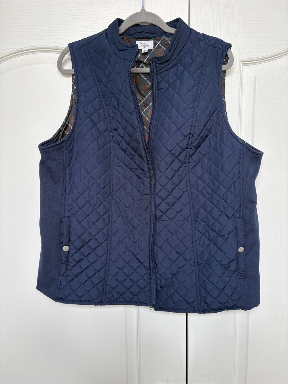 Kim Rogers Navy Quilted Vest with Plaid Lining